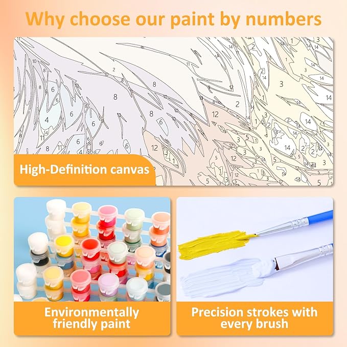 Fox Paint by Numbers Kit for Kids with Frame, Fox Paint by Numbers for Kids Ages 4-8-12, DIY Bird Acrylic Oil Painting for Home Wall Art Decor Gift 7.8x7.8 inch (with Frame Easel)