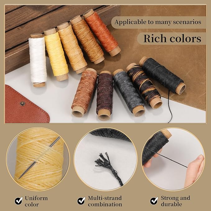 Jupean 328 Yards Waxed Thread, 10 Colors Leather Thread, Upholstery Repair Sewing Thread Waxed Thread for Bookbinding Leather Craft Shoe Repairing
