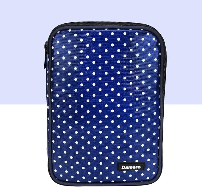 Damero Crochet Hook Case, Travel Storage Bag for Swing Crochet Hooks, Lighted Hooks, Needles(Up to 8'') and Accessories, Large, Blue Dots (No Accessories Included)