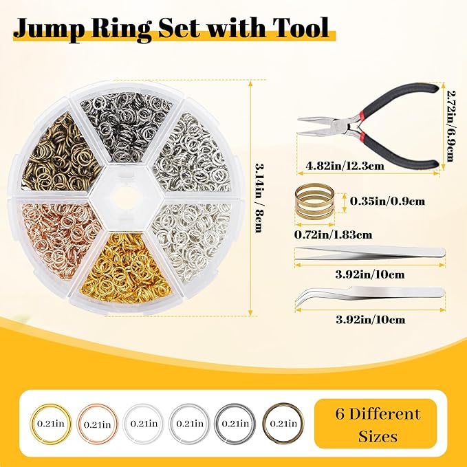 Gartful Jump Rings for Jewelry Making, 5mm Jump Ring with Pliers & Tweezers & Opener Ring for Jewelry Repair & DIY Charms Necklace, Bracelet, Earring, Keychain, Multisize