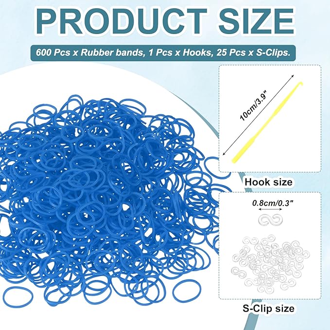 MECCANIXITY 600 Pcs Loom Rubber Bands Kit with 25 Pcs S-Clips 1-Hook Rubber Bands Refill Bracelet Making Kits for Weaving DIY Handcrafts Gift, Blue