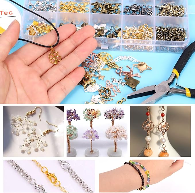 Glarks 1616Pcs Making Supplies Kit with Jewelry Tools, Includes Pliers, Jewelry Wires, Charm Pendants, Jewelry Findings for Jewelry Making and Repair