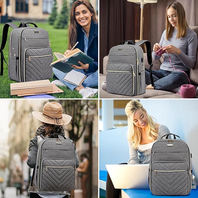 Liokesa Knitting Bag Backpack, Crochet Bag Tote, Large Yarn Storage Tote Bag with USB Charging Port, Yarn Holder Case for Carrying Projects, Knitting Needles, Yarn Supplies, Grey