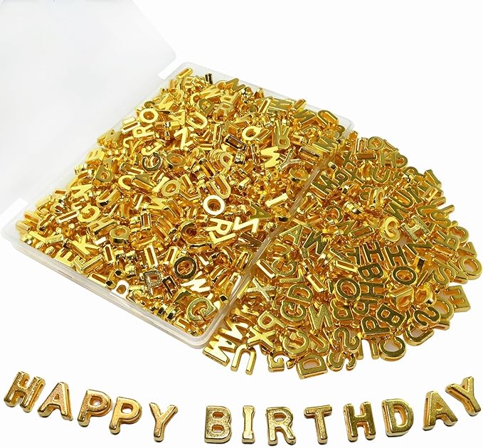 400pcs Gold Letter Beads Pendant,A-Z,3D Loose Beads,Plastic Initial Charms for Jewelry Making,Key Chains,Crafts