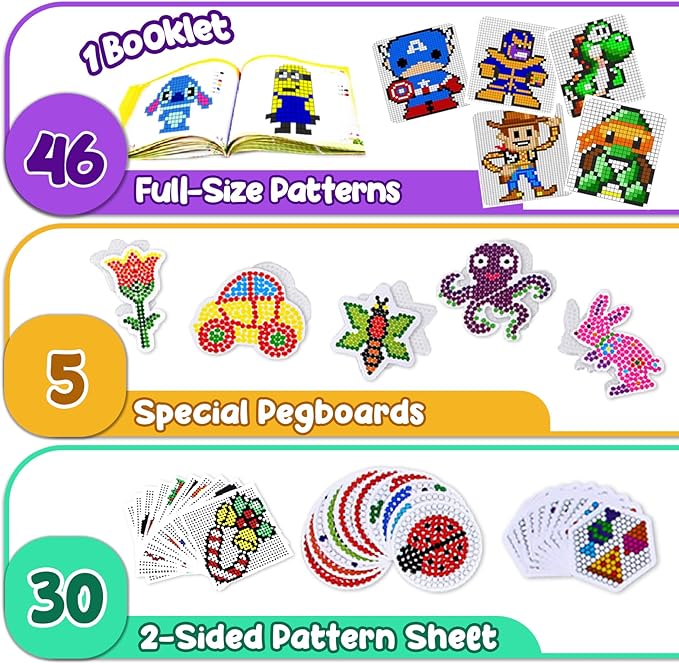 Goody King Board Fuse Beads Iron Set - Fuse Bead Kit for Kids Crafts with Bead Pegboard and Aqua Pony Beads, Pixel Art and Craft Kit (Large Set with Iron)