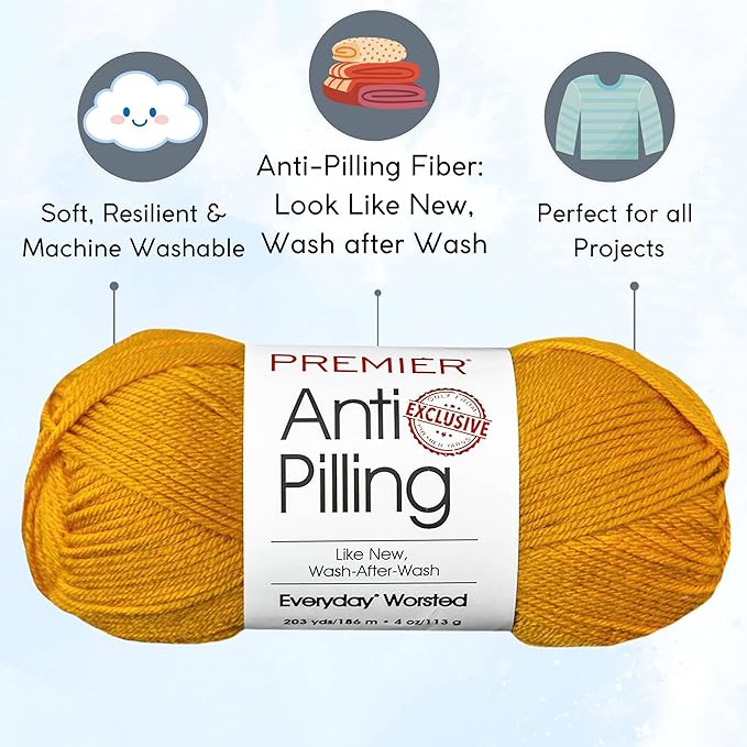 Premier Yarns Everyday Anti-Pilling Solid Mustard DN100-28 (6-Skeins - Same Dye Lot) #4 Worsted Weight Acrylic Yarn for Crocheting and Knitting with Project Bag