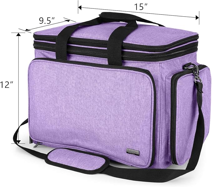 LUXJA Knitting Bag, Yarn Bag with Cover and Shoulder Strap, Yarn Tote Bag for Carrying Projects, Knitting Needles (up to 14”), Circular Needles, Crochet Hooks and Other Accessories, Lavender