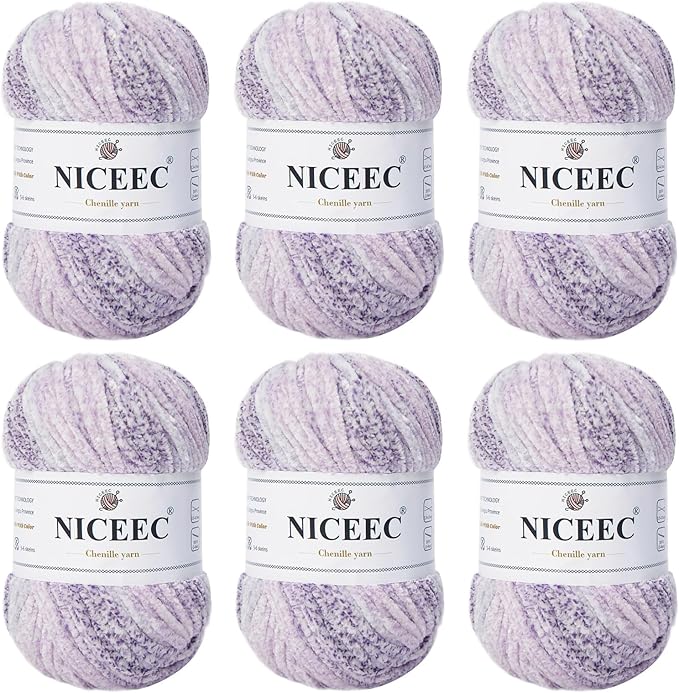 NICEEC 2 Skeins Soft Chenille Yarn Blanket Yarn for Knitting Fancy Yarn for Crochet Weaving DIY Craft Total Length 2×255m (2×279yds, 2×150g)_Foggy Purple