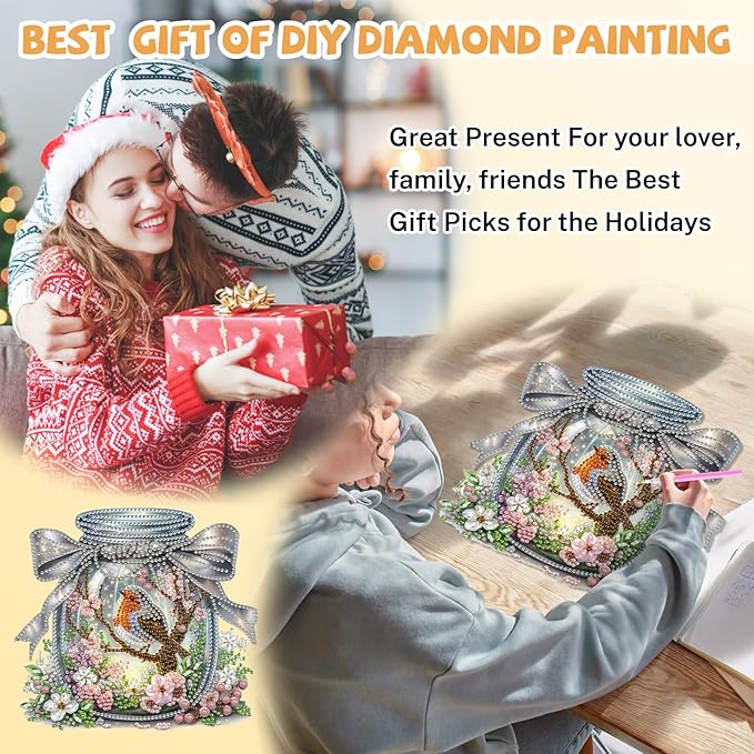 Bowetile Birds Diamond Art Hanging Kits for Adults, Diamond Art Suncatchers Bird, 5D Special Shape Diamond Painting Pendant Window Ornament Gifts for Home Wall Garden Decor