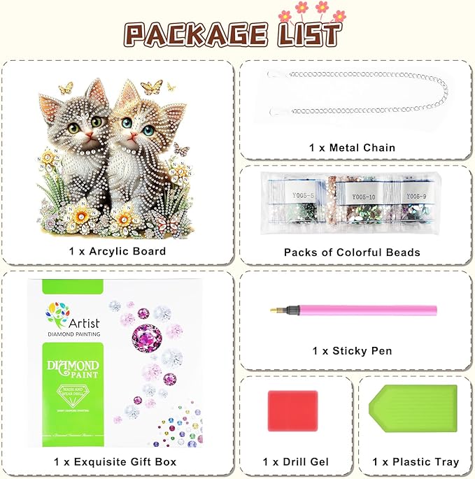 KEYIFA Cats Diamond Painting Kit, DIY Flowers Diamond Art for Adults, Diamonds Pendant Special Shaped Rhinestone Window Hanging Ornaments Home Garden Wall Door Decoration, 20cm Width