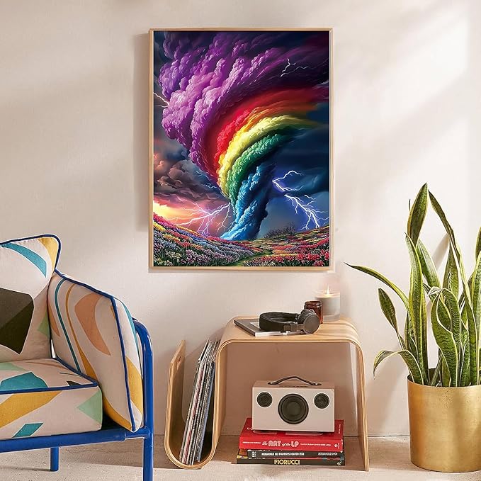 EIBEILI Diamond Art Kits for Adults, Rainbow Storm Diamond Painting Kits for Beginner Round 5D Full Drill Diamond Dots Crafts for Home Wall Decor Gifts 12x16 Inch