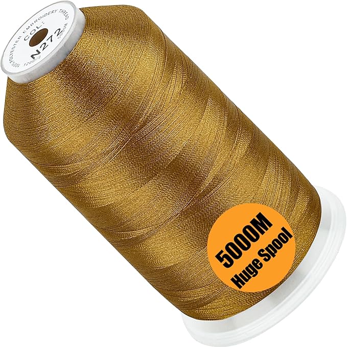 New brothread - Single Huge Spool 5000M Each Polyester Embroidery Machine Thread 40WT for Commercial and Domestic Machines - Old Gold(Janome Color)