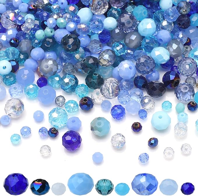 4/6/8mm Crystal Glass Beads,3 Sizes Total 1000pcs Faceted Briolette Rondelle Beads with Container,Loose Spacer Beads for DIY Beading Projects,Earrings,Necklaces(Blue Color)