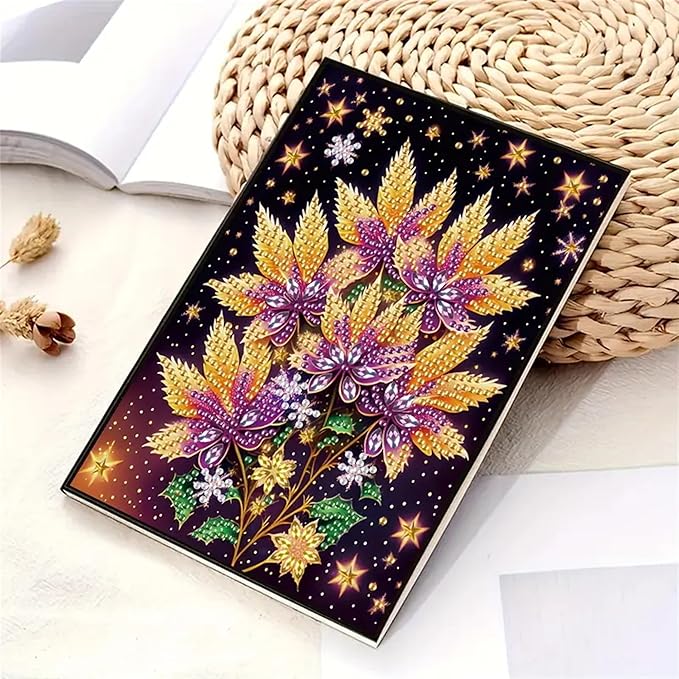Diamond Painting Notebook for Adults, A5 Diamonds Art Journal and DIY Sketchbook, Diamond Art Kit Supplies,Gift for Beginners, Craft Lovers, Artists. (Maple Leaf)