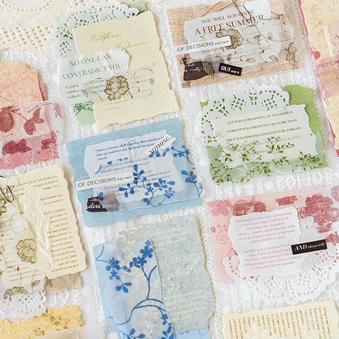 120PCS Vintage Scrapbook Paper Textured Journaling Scrapbooking Supplies Kit Retro Decorative Craft Paper Assorted for Bullet Junk Journals Card Making Craft DIY, Flower Branch Language Series