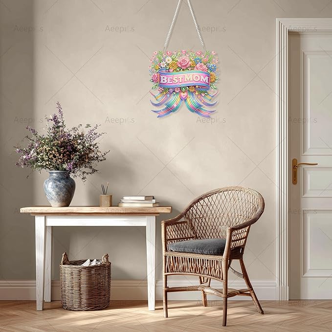 Aeepics Hanging Diamond Art Kit for Adult Mother's Day, DIY Diamonds Painting Pendant Ornament Kit, Acrylic Diamond Art Painting Board Kit (Best Mom)