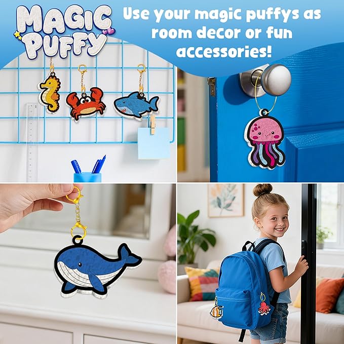 MZYTOZA Magic Foam Texture Painting Kit - 3D Art Craft Aqua Magic Puffs Paint Kit, 15 Mess-Free Paint by Number Craft for Kids（Marine Animals
