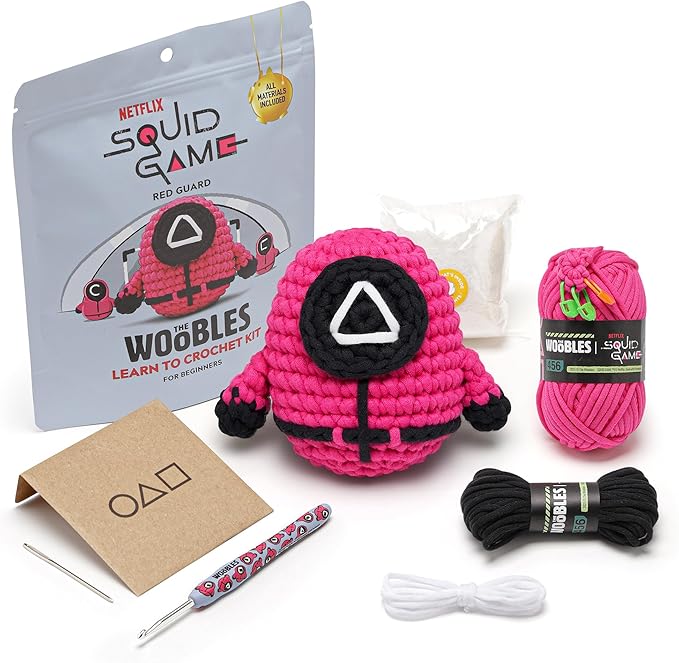The Woobles Beginners Crochet Kit with Easy Peasy Yarn as seen on Shark Tank - with Step-by-Step Video Tutorials - Squid Game (Red Guard)