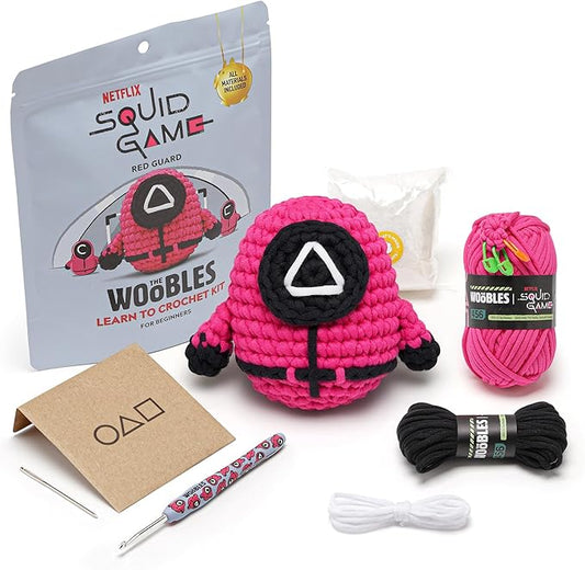 The Woobles Beginners Crochet Kit with Easy Peasy Yarn as seen on Shark Tank - with Step-by-Step Video Tutorials - Squid Game (Red Guard)