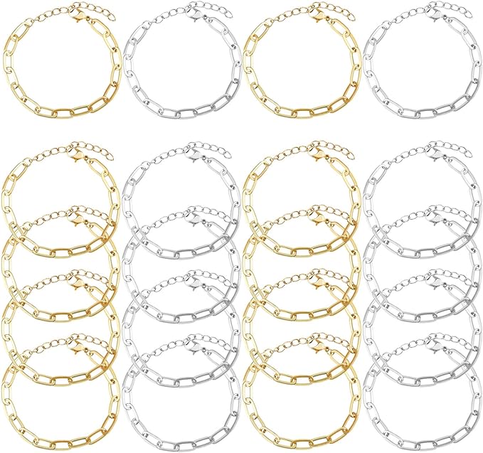 tiggell 20pcs Chain Bracelets Kit Alloy Link with Lobster Clasps for Christmas DIY Women Jewelry Findings Bracelet Making (Gold & Silver)