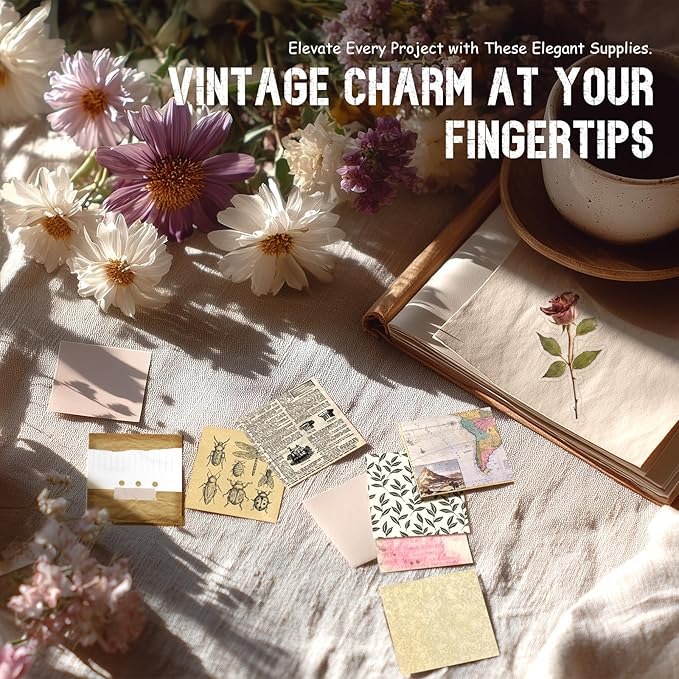 slapaflife 450 PCS Vintage Scrapbook Supplies Junk Journal Supplies, Scrapbook Supplies Kit Include Flowers for Scrapbooking, Planner, Craft Supplies