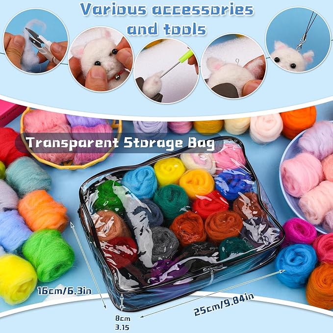 SOCNITC 70 Colors Needle Felting Kit, Wool Felting Kit for Beginner, Felting Needles Wool Roving Needle Felting Supplies with Needle Felting Tools for DIY Animals Handmade Crafts Decoration