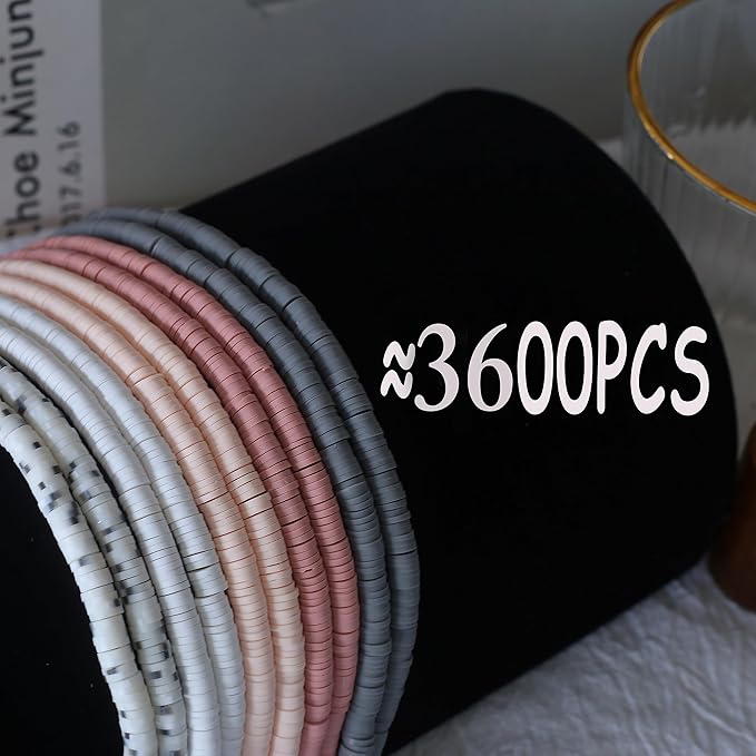 10 Strands Clay Beads for Bracelets Making 3600Pcs Polymer Clay Beads Disc Flat Heishi Beads Round Colorful Handmade Spacer Beads for Jewelry Making DIY Friendship Bracelet Necklace Earrings