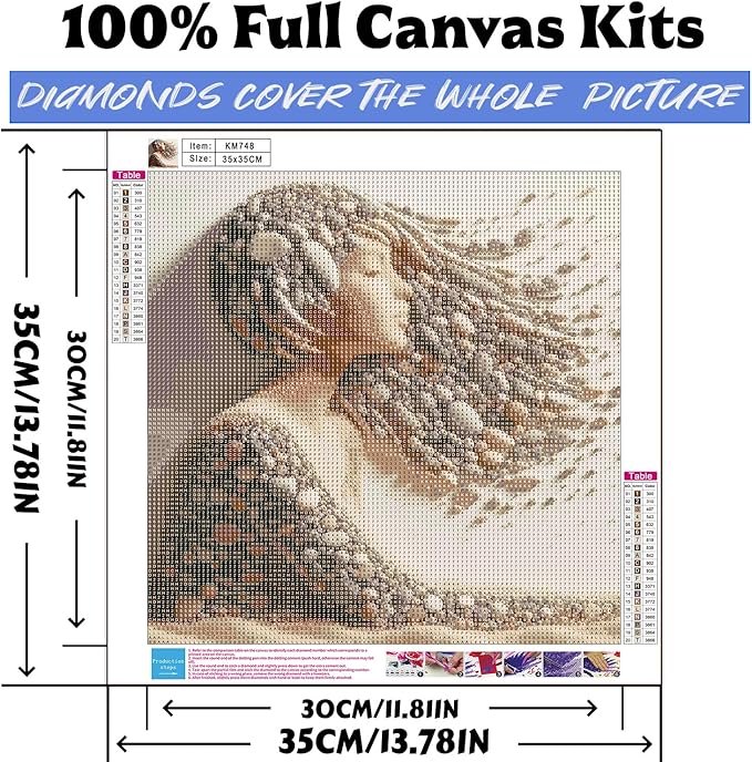 Diamond Art Kits for Adults Pebble Woman, DIY 5D Diamond Painting Kit for Beginners, Full Round Drill Gem Art Dots for Adults, Diamond Dots Paintings Crafts Home Wall Decor 14X14 Inch