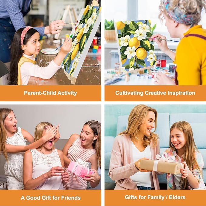 GHHKUD Lemon Paint by Numbers Kits with Frame for Adults Beginners, DIY Summer Flower Paint by Numbers for Kids, Painting Art on Canvas Gifts Home Wall Decor 20x30cm