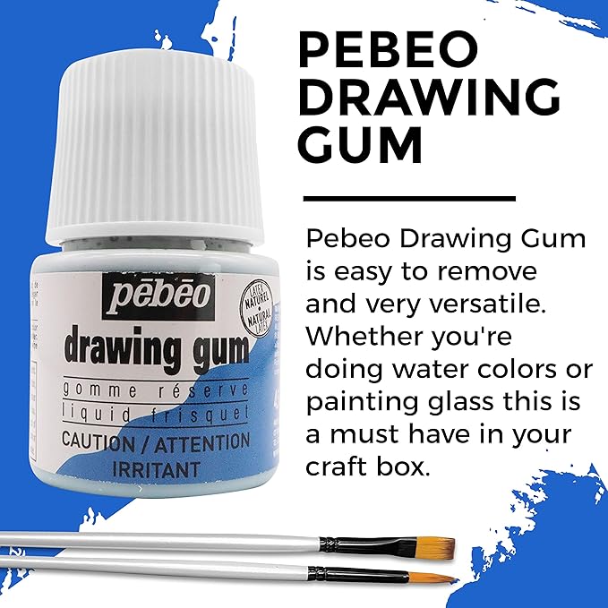 Pebeo Drawing Gum Made in France - Masking Fluid for Watercolor Painting and Various Art Projects - Bundled with Moshify Applicator Brush Set