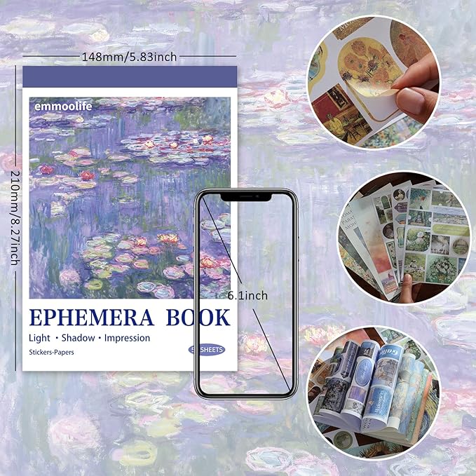 vintage oil painting scrapbook sticker, journaling supplies for junk journal, 500+ scrapbooking washi stickers & 25 ephemera papers art scrapbook supplies for adults teens women girls junk journal