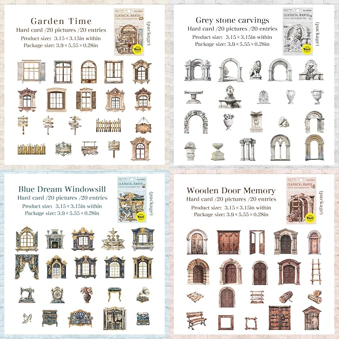 80 PCS Vintage Textured Hard Card Hollowed Door and Window Scrapbook Stickers, Aesthetic Decorative Frame Stickers for DIY Diary Junk Journal Handbook Journaling Scrapbooking Supplies Kit Pop-up