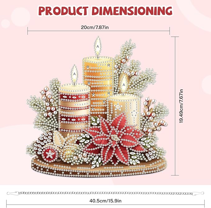 Bowetile Christmas Diamond Art Hanging Kits for Adults, Candle Diamond Art Suncatchers, 5D Special Shape Diamond Painting Pendant Window Ornament Christmas Gifts for Home Door Wall Decor