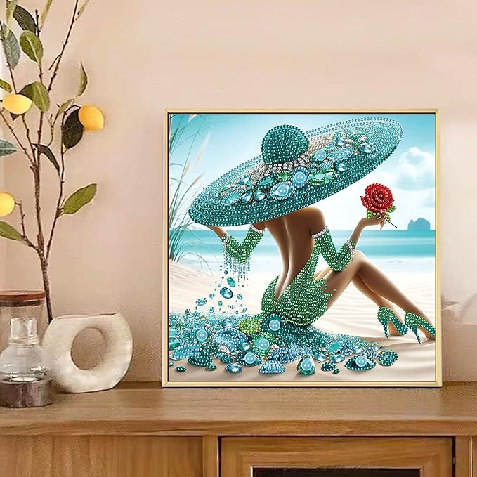 AiYuanzsh Special Shape Diamond Painting Kits for Adults, Beach Beauty 5D Crystal Rhinestone Diamond Art Painting Canvas, DIY Paint by Diamonds Unique Craft Kits, Relaxing Craft for Home Decoration