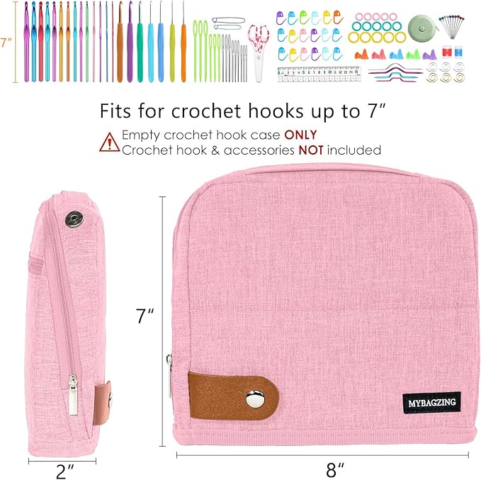 MYBAGZING Empty Crochet Hook Case, Stand-Up Waterproof Crochet Organizer with Multiple Pockets, Portable Storage Holder for Knitting & Crochet Accessories (Case Only)