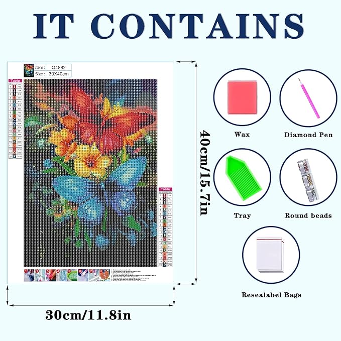 DOTZSO Diamond Painting Kits for Adults, Easy DIY 5D Round Full Drill Diamond Art kit Diamond Dot Crystal Gem Art and Craft for Beginners Home Wall Decor Butterfly 12x16 Inches