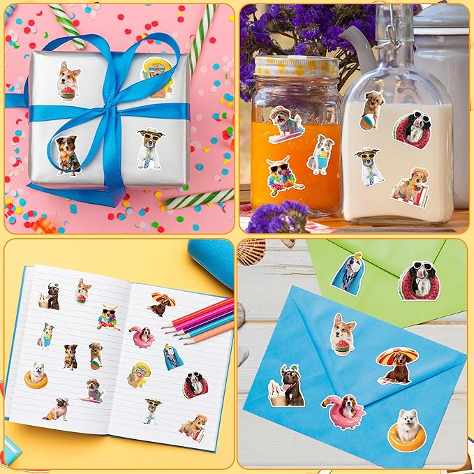 h1vojoxo summer dogs sticker rolls - 1000pcs hawaii dog stickers for kids 16 designs waterproof beach dogs stickers for water bottles laptop scrapbook crafts envelopes gifts cute sticker for dog lover