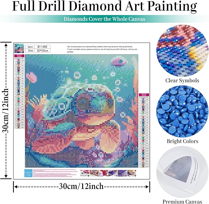 Sea Turtle Diamond Painting Kits for Adults - Cute Sea Turtle Diamond Art Kits for Adults, DIY 5D Diamond Painting with Round Gem Art Kits for Gift Home Wall Decor 12x12 inch