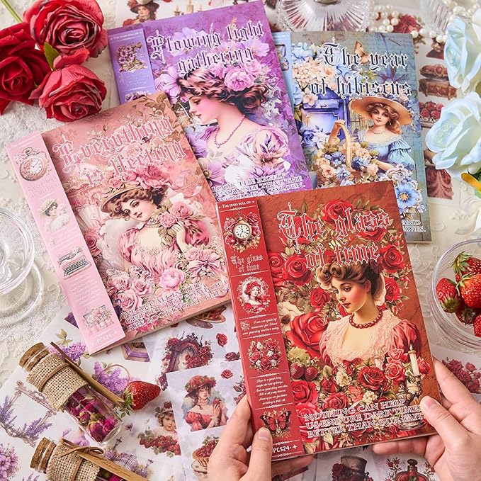Journaling Sticker Book, 450+ Pre-Cut Vintage Scrapbook Stickers, Junk Journal Supplies, Aesthetic Washi Stickers for Scrapbooking Journaling for Adults, Decorative Ephemera Bullet Planner Arts Craft