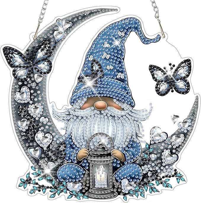 NAIMOER DIY Hanging Diamond Art Kits for Adults, Gnome Diamond Painting Kits, Special Shaped Rhinestone, Acrylic 5D Gem Art Craft Window Pendants Home Garden Wall Hanging Ornament Kits