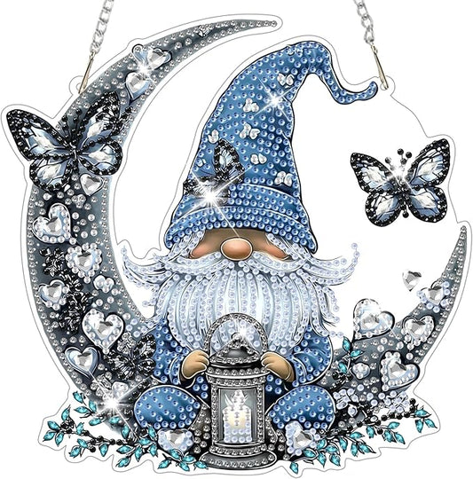 NAIMOER DIY Hanging Diamond Art Kits for Adults, Gnome Diamond Painting Kits, Special Shaped Rhinestone, Acrylic 5D Gem Art Craft Window Pendants Home Garden Wall Hanging Ornament Kits
