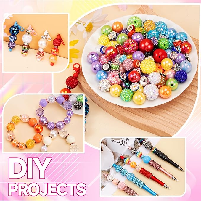 190 Pcs Beads for Pens Making, Included Rondelle Spacer Bead and 16/20mm Bubblegum Beads for Pen, Acrylic Bead for Jewelry Making, Bracelets, Beadable Pens, Christmas Gifts