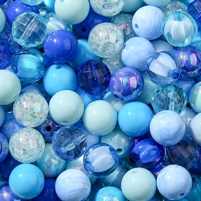 16mm Acrylic Bead 100pcs Blue Focal Spacer Bead Chunk Bubblegum Beads for DIY Crafting Necklace Bracelet Jewelry Making Keychain (Blue)