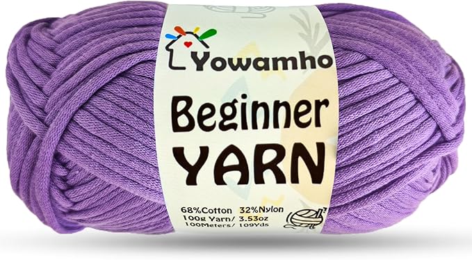 Yarn for Crocheting & Knitting, 100g Cotton Yarn for Beginners with Easy-to-See Stitches,100m (109yds) Worsted Soft Cotton-Nylon Blend Yarn, Purple