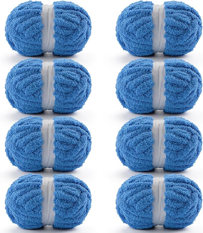 8 Pack Chunky Yarn for Crocheting, Blanket Thick Chenille for Hand Knitting, Soft Chunky for Crochet - 28 Yds 7.7 Oz Each Skein (Sky Blue)