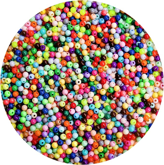 bonny boxx 2000pcs 4mm smooth mix colors acrylic round beads, plastic resin bubblegum balls chunky gumball beads for necklace and bracelet making, crafting supplies