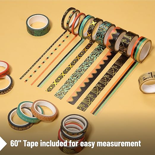 Mr. Pen- Washi Tape Set, 21 Rolls, Ethnic Elegance Design, Decorative With Measure Tape, Scrapbook Washi for Journaling, Craft