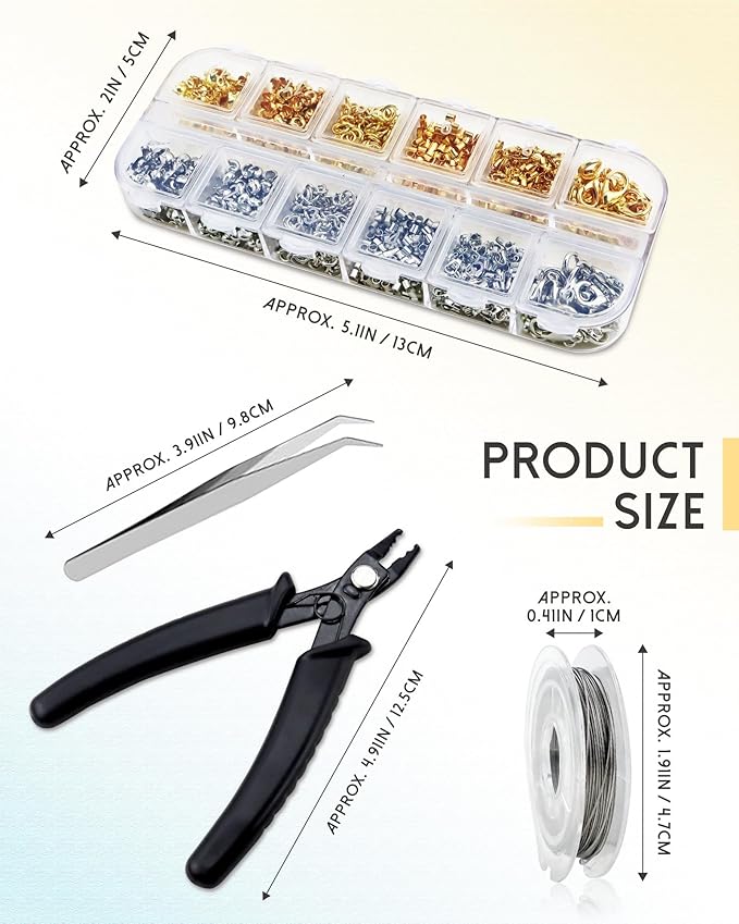 1200 Pcs Crimp Beads Kit for Jewelry Making, Including Crimp Beads, Covers, Tubes, Wire Guardians, Lobster Clasps, Jump Rings, Crimping Pliers and Beading Wire