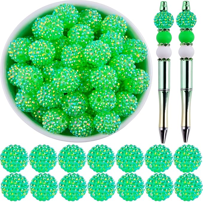 20mm Rhinestone Beads for Pens 20pcs Beaded Pens Beads Bling Glitter Suger Bugglegum Beads Large Balls Crystal Pen Beads for DIY Pens Keychain Making Suppliers Bulk