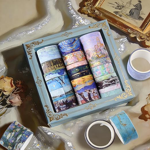 24 Rolls Landscape Washi Tape Set in Oil Painting Style Van Gogh Masking Tapes, Watercolor Scenery Decorative Tapes for DIY Art Crafts Scrapbook Journals Planners Gift Wrapping